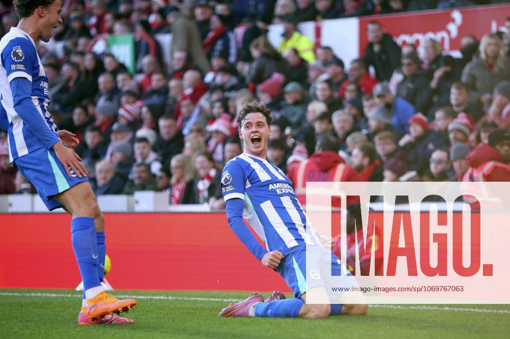 Nottingham Forest v Brighton & Hove Albion - Premier League Maxim De Cuyper of Brighton and Hove Albion celebrates 1st goal during the Premier League match between Nottingham Forest and Brighton & Hove Albion at City Ground on November 30, 2025 in Nottingham, England. Nottingham City Ground England United Kingdom
