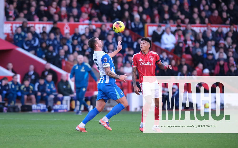 Lewis Dunk of Brighton & Hove Albion and Igor Jesus of Nottingham Forest seen in action during the Premier league football match between Nottingham Forest and Brighton Hove Albion at City Ground in Nottingham.