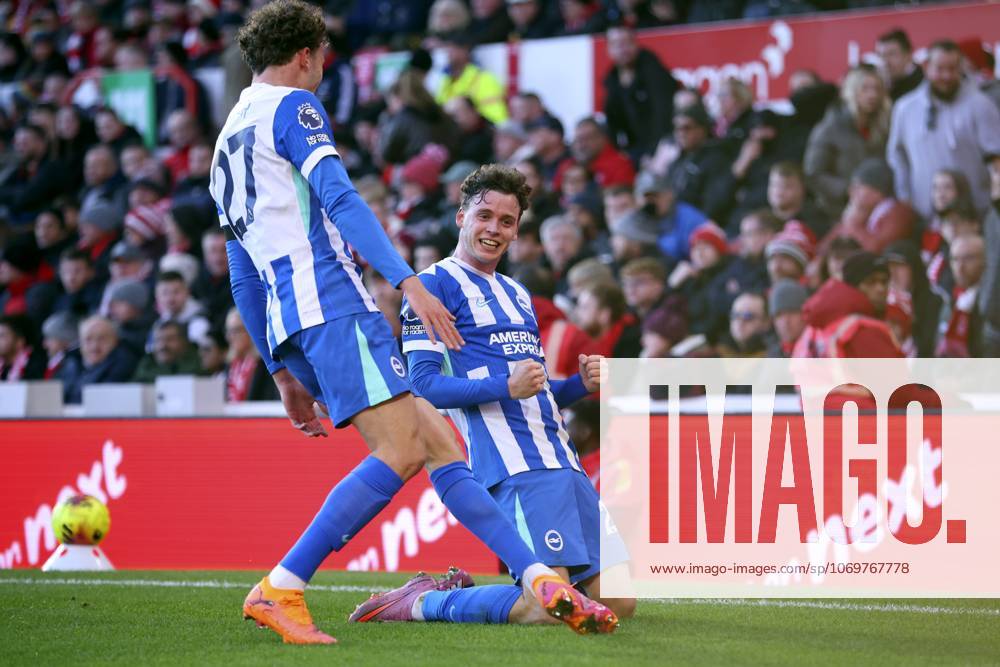Nottingham Forest v Brighton & Hove Albion - Premier League Mats Wieffer and Maxim De Cuyper of Brighton and Hove Albion celebrates 1st goal during the Premier League match between Nottingham Forest and Brighton & Hove Albion at City Ground on November 30, 2025 in Nottingham, England. Nottingham City Ground England United Kingdom