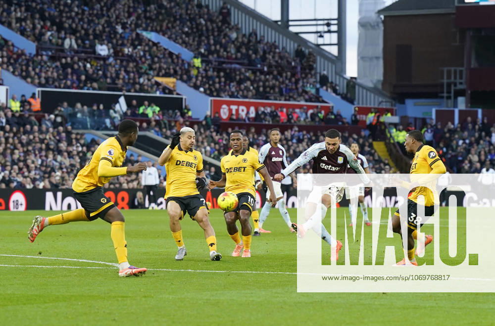 Birmingham, England, 30th November 2025. Morgan Rogers of Aston Villa has a shot on goal during the Aston Villa vs Wolverhampton Wanderers Premier League match at Villa Park, Birmingham. Picture credit should read: Andrew Yates Sportimage . SPI_027_AY_Villa_Wolves SPI-4336-0027