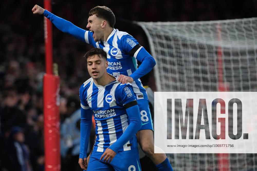 Stefanos Tzimas of Brighton & Hove Albion celebrates his goal in the 88th minute 0-2 during the Premier league football match between Nottingham Forest and Brighton Hove Albion at City Ground in Nottingham.