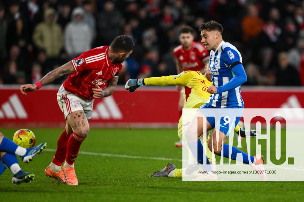 Nottingham, England, 30th November 2025. Stefanos Tzimas of Brighton scores to make it 0-2during the Nottingham Forest vs Brighton and Hove Albion Premier League match at the City Ground, Nottingham. Picture credit should read: Craig Thomas Sportimage . SPI_057_CT_Nottingham_Forest_vs_Brighton_and_Hove_Albion SPI-4337-0068