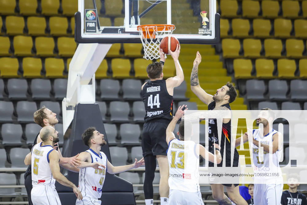 FIBA World Cup Qualifiers : Cyprus vs Germany DAVID KRAMER of Germany takes a rebound. Cyprus plays vs Germany for the Group E of the FIBA Basketball World Cup European Qualifiers, at Spyros Kyprianou Arena, Limassol, Cyprus, on Dec. 1, 2025.. Cyprus plays vs Germany for the Group E of the FIBA Basketball World Cup European Qualifiers, at Spyros Kyprianou Arena, Limassol, Cyprus, on Dec. 1, 2025. Limassol Cyprus