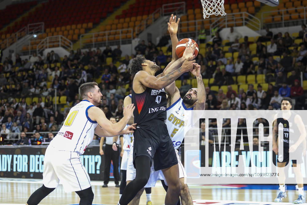FIBA World Cup Qualifiers : Cyprus vs Germany NORRIS AGBAKOKO of Germany wins a foul from SIMON MICHAIL of Cyprus. Cyprus plays vs Germany for the Group E of the FIBA Basketball World Cup European Qualifiers, at Spyros Kyprianou Arena, Limassol, Cyprus, on Dec. 1, 2025. Limassol Cyprus