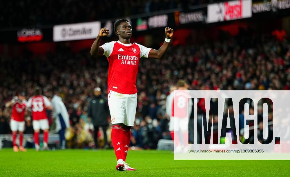 Bukayo Saka of Arsenal celebrates scoring a goal after making it 2-0 Arsenal v Brentford, Premier League, Football, Emirates Stadium, London, UK - 03 Dec 2025London Emirates Stadium United Kingdom