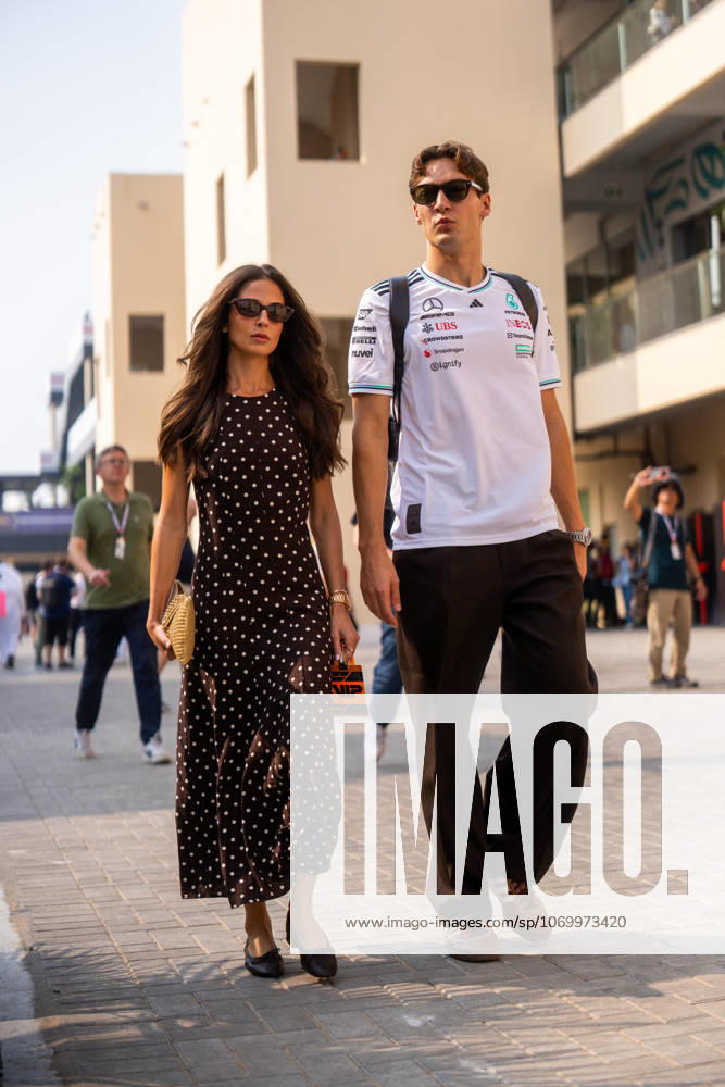 Abu Dhabi Grand Prix 2025 - Practice and Qualifying George Russell (Gbr) of Mercedes-AMG Petronas F1 Team 63 and his girlfriend Carmen on Saturday during the Formula 1 Etihad Airways Abu Dhabi Grand Prix 2025 at the Yas Marina Circuit on December 6, 2025 Photo by Antoine Lapeyre ABACAPRESS.COM Abu Dhabi United Arab Emirates