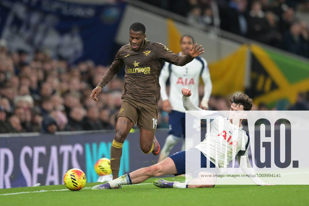 Spurs vs Brentford, Premier League Archie Gray of Tottenham Hotspur brings down Dango Ouattara of Brentford FC during the Spurs vs Brentford, Premier League match at the Tottenham Hotspur Stadium London. London Tottenham Hotspur Stadium UK