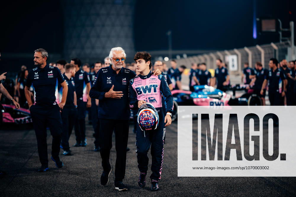 Formula 1 Abu Dhabi Grand Prix 2025 Franco Colapinto (BWT Alpine F1 Team, 43) and Flavio Briatore (Teamchef, BWT Alpine Formula One Team) at BWT Alpine F1 Team photo on the Saturday at the Abu Dhabi GP 2025 06 12 2025