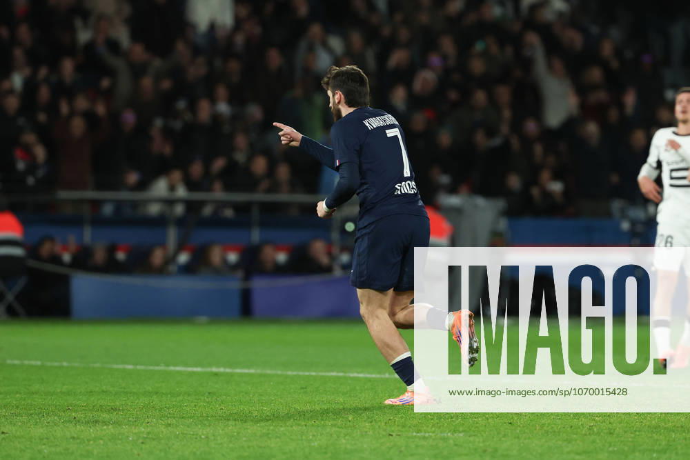 FBL FRA LIGUE1 Paris Saint Germain Stade Rennes Khvicha Kvaratskhelia Paris Saint Germain celebrates after scoring a goal during the French L1 football match between Paris Saint Germain PSG an Stade Rennes at Parc des Princes Paris ,France, on December 06, 2025