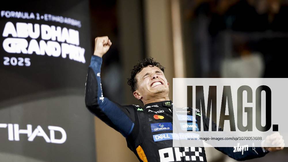 ABU DHABI Lando Norris (McLaren) celebrates his world title on the podium at the Yas Marina Circuit after the Abu Dhabi Grand Prix. ANP SANDER KONING ANPxSportx IVx 544181234 originalFilename: 544181234