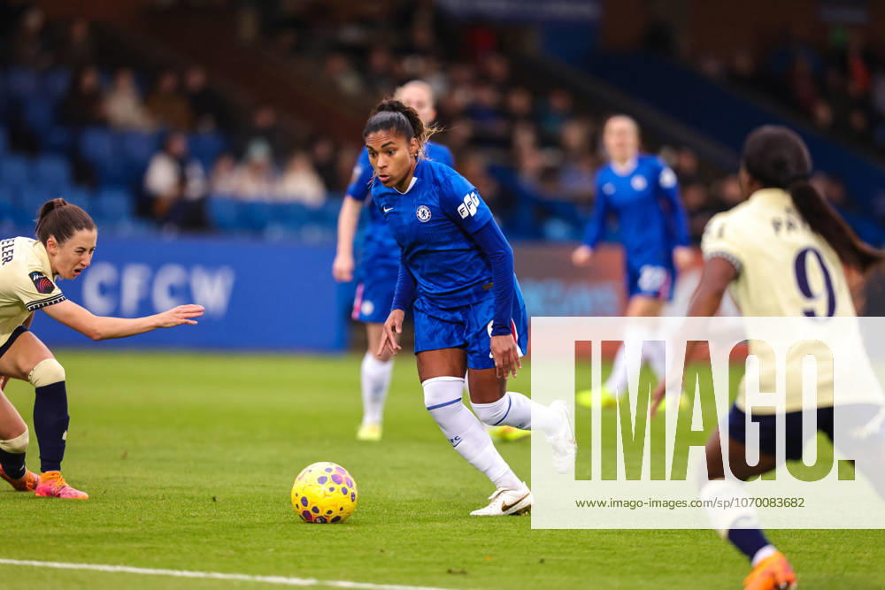 Catarina Macario (9 Chelsea) pushes forward during the Barclays Womens Super League match between Chelsea Women and Everton Women, at Kingsmeadow,Kingston, England. (Neil Holmes SPP)