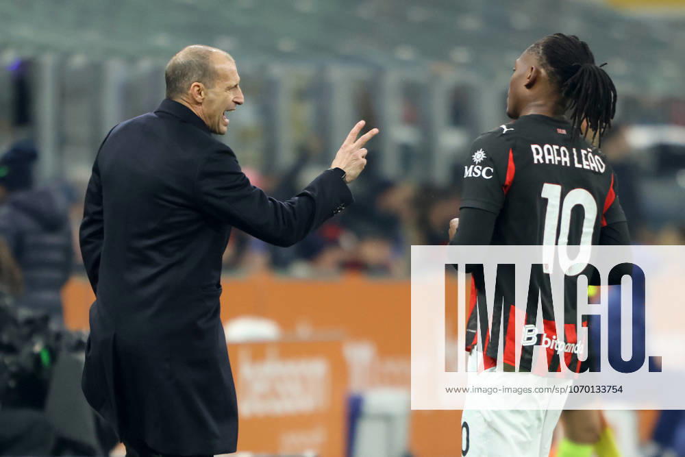MASSIMILIANO ALLEGRI, RAFAEL LEAO, Milan, Serie A, 2025-26, Inter vs Milan 0-1, 23-11-2025, Azione, Action, Single shot, Gesti SERIE A 2025-26 INTER-MILAN 0-1