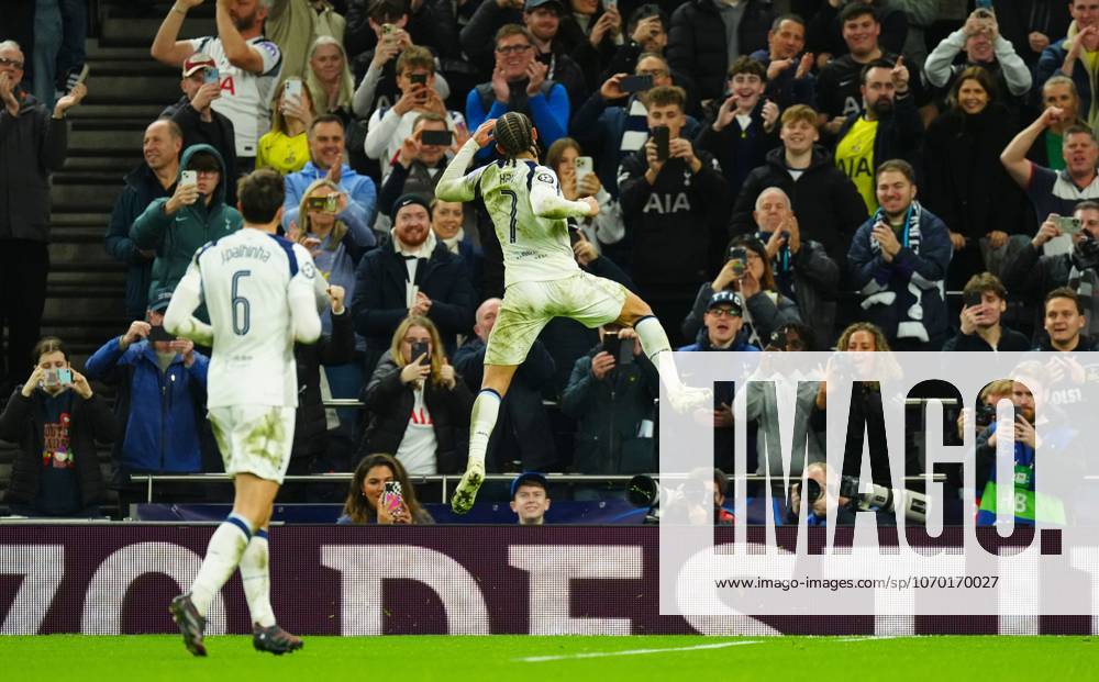 Xavi Simons of Tottenham Hotspur celebrates scoring a goal after making it 3-0 Tottenham Hotspur v Slavia Prague, UEFA Champions League, Group Stage, Football, Tottenham Hotspur Stadium, London, UK- 09 Dec 2025London Tottenham Hotspur Stadium United Kingdom