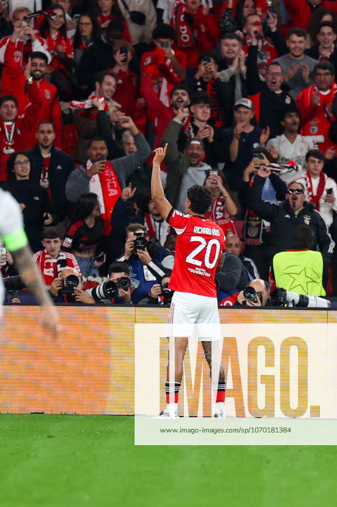 SL Benfica v Napoles FC - UEFA Champions League 2025 2026 Medio colombiano do Benfica, Richard Rios 20, celebra o golo durante a partida entre SL Benfica v Napoles FC, valida pela fase de Grupos da Uefa Champions League 2025 2026, no Estadio da Luz, Portugal (Foto de Diogo Faria Reis Avant Sports) Lisboa Estadio da Luz Portugal
