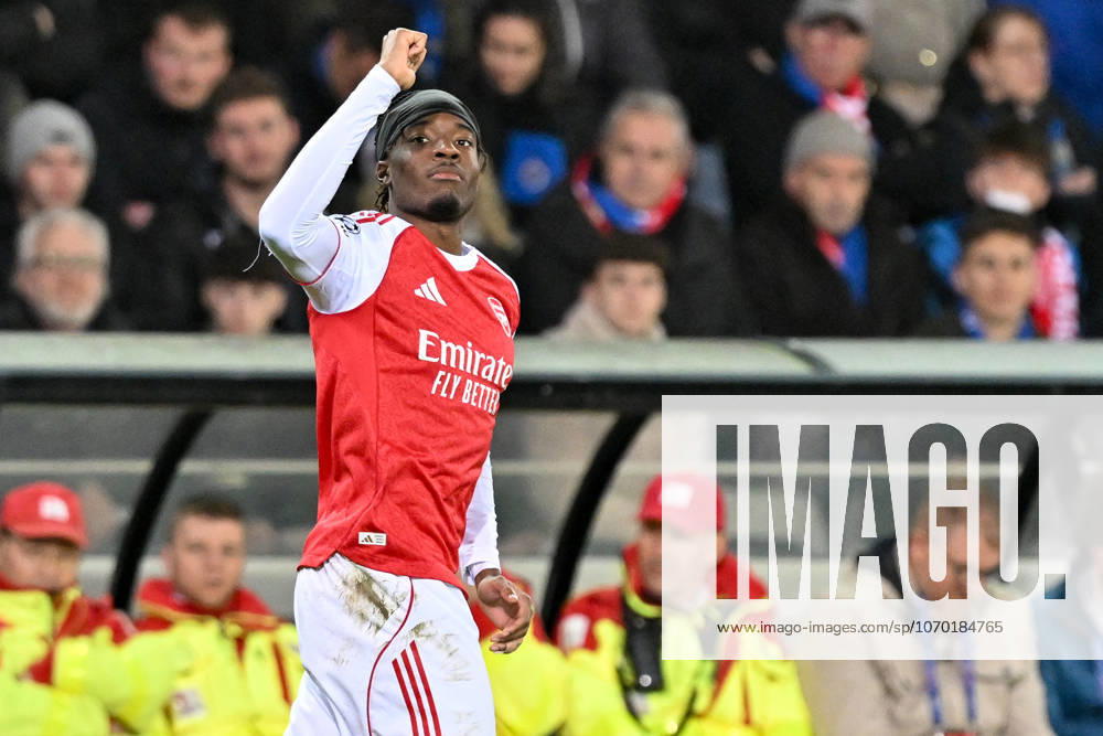 Club Brugge vs Arsenal Noni Madueke (20) of Arsenal celebrates after scoring the 0-2 goal during the Uefa Champions League 6th matchday in the League phase game in season 2025 - 2026 between Club Brugge KV and Arsenal FC on December 10 , 2025 in Brugge, Belgium. (Photo by David Catry Isosport) Brugge Belgium