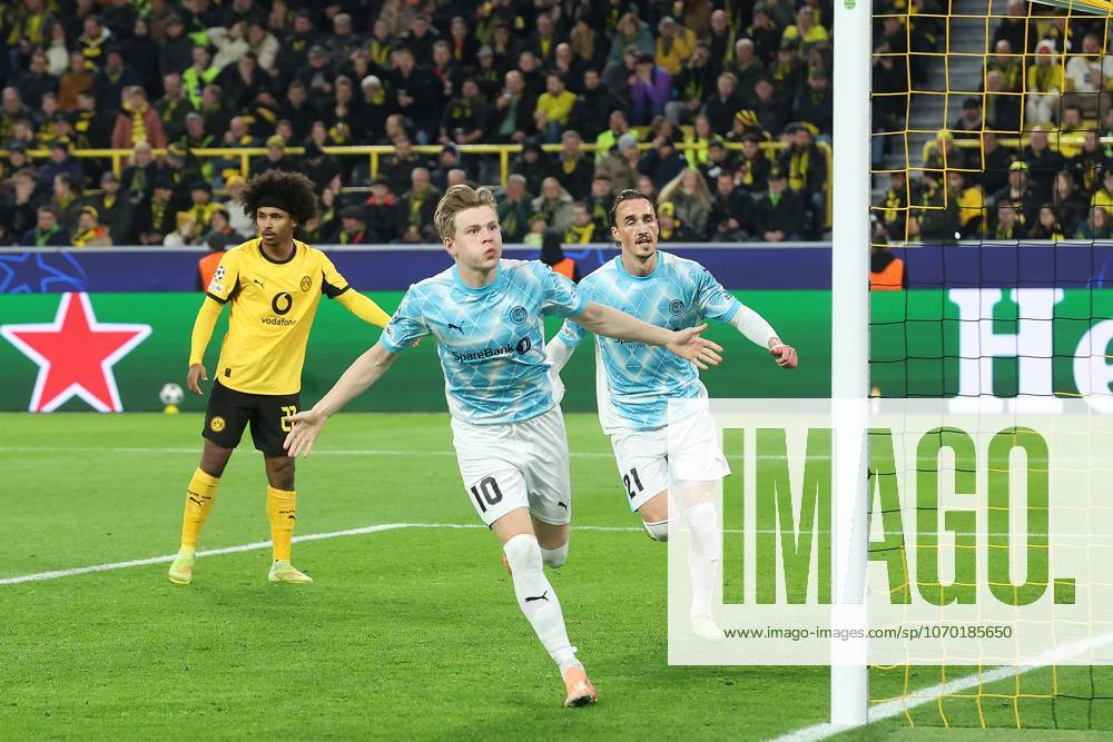 DORTMUND - Jens Petter Hauge of Bodo Glimt celebrates 2-2 during the Champions League match between Borussia Dortmund and FK Bodo Glimt at Signal Iduna Park on December 10, 2025, in Dortmund, Germany. ANP Hollandse Hoogte Bart Stoutjesdijk UEFA Champions League 2025 26 ANPxSportx StoutjesdijkxIVx 544527167 originalFilename: 544527167