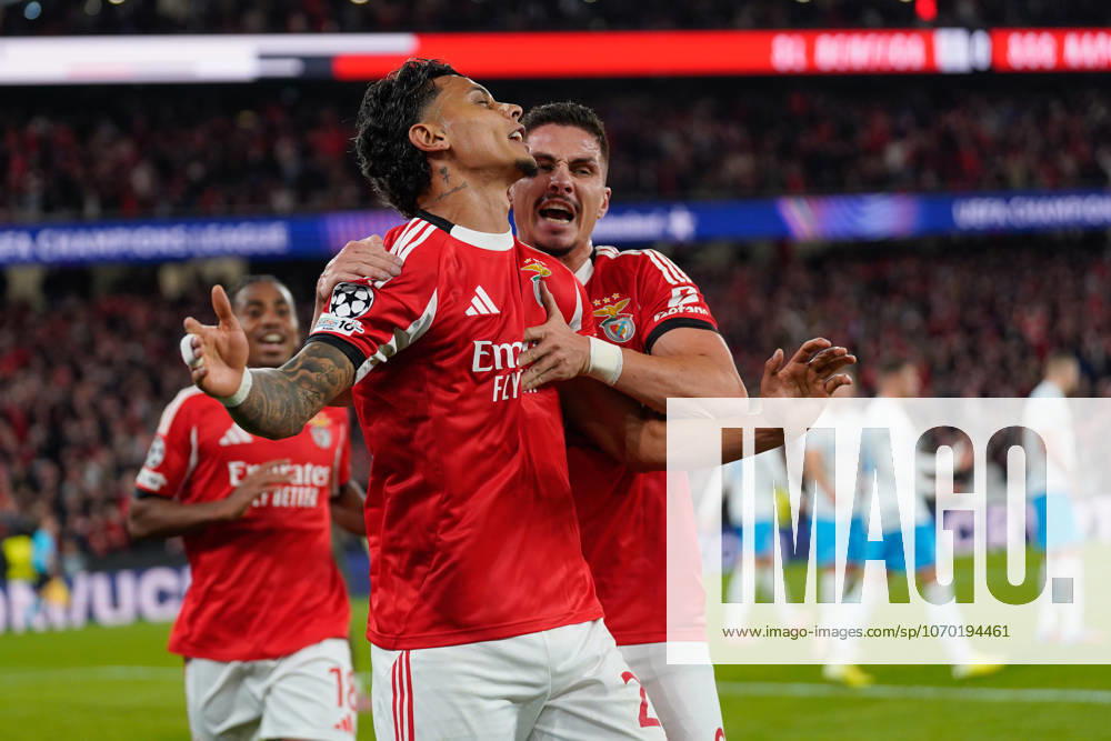 Richard Rios (L) and Franjo Ivanovic of SL Benfica (R) celebrate a goal during UEFA Champions League 2025 26 League phase Matchday 6 between SL Benfica and SSC Napoli at Estadio da Luz. Final score SL Benfica 2 : 0 SSC Napoli Lisbon Portugal - ZUMAs197 20251210_aaa_s197_265