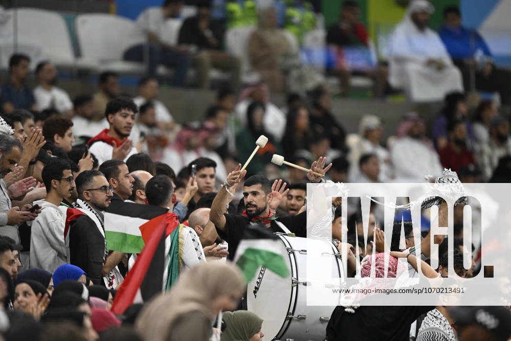 Palestine v Saudi Arabia - 2025 FIFA Arab Cup LUSAIL, QATAR - DECEMBER 11: Fans support their team during their 2025 FIFA Arab Cup quarterfinal match between Palestine and Saudi Arabia at Lusail Stadium in Lusail, Qatar on December 11, 2025. Stringer Anadolu Lusail Qatar. Editorial use only. Please get in touch for any other usage.