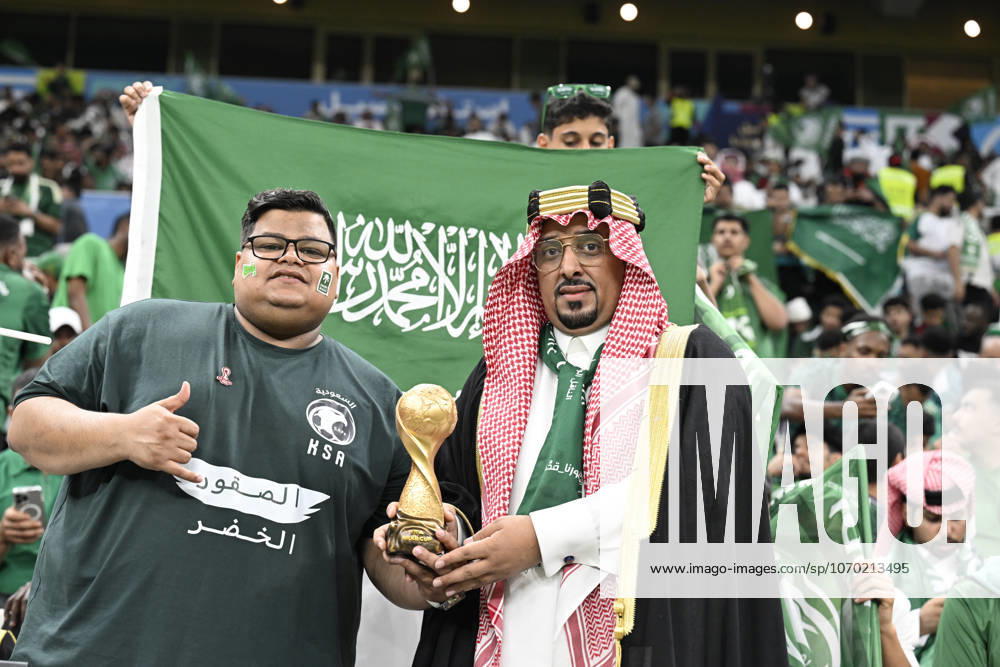 Palestine v Saudi Arabia - 2025 FIFA Arab Cup LUSAIL, QATAR - DECEMBER 11: Fans support their team during their 2025 FIFA Arab Cup quarterfinal match between Palestine and Saudi Arabia at Lusail Stadium in Lusail, Qatar on December 11, 2025. Stringer Anadolu Lusail Qatar. Editorial use only. Please get in touch for any other usage.