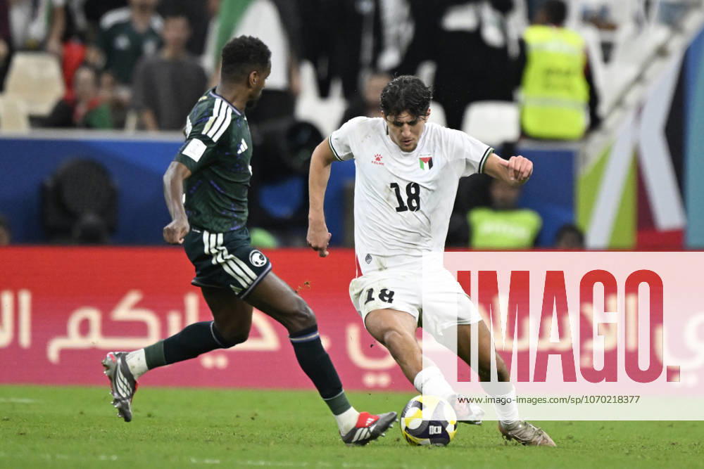 Palestine v Saudi Arabia - 2025 FIFA Arab Cup LUSAIL, QATAR - DECEMBER 11: Ahmad Al Qaq of Palestine in action during their 2025 FIFA Arab Cup quarterfinal match between Palestine and Saudi Arabia at Lusail Stadium in Lusail, Qatar on December 11, 2025. Stringer Anadolu Lusail Qatar. Editorial use only. Please get in touch for any other usage.