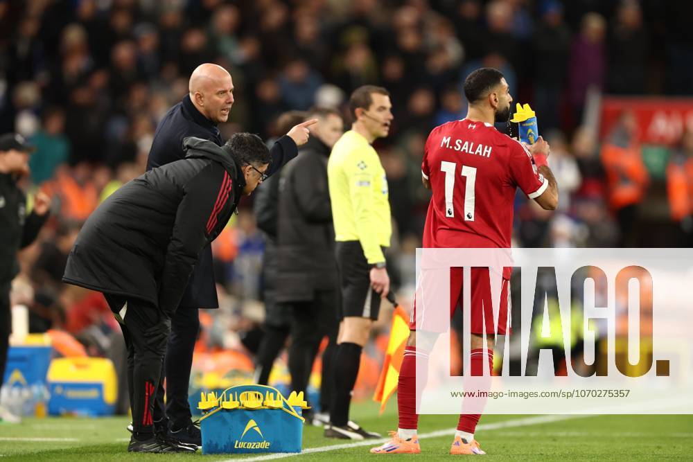 Arne Slot Manager of Liverpool gives instruction to Mohamed Salah of Liverpool Liverpool v Brighton and Hove Albion, Premier League, Football, Anfield, Liverpool, UK - 13 Dec 2025Liverpool Anfield United Kingdom