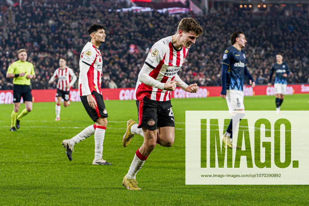 Guus Til of PSV Eindhoven celebrates after scoring his teams fourth goal PSV Eindhoven v Heracles Almelo, Eredivisie, PSV v Heracles Almelo, Philips Stadion, December 13, 2025, Eindhoven, Netherlands.