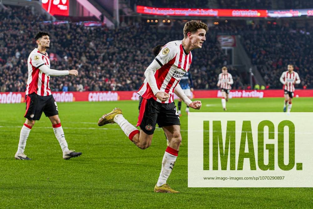 Guus Til of PSV Eindhoven celebrates after scoring his teams fourth goal PSV Eindhoven v Heracles Almelo, Eredivisie, PSV v Heracles Almelo, Philips Stadion, December 13, 2025, Eindhoven, Netherlands.