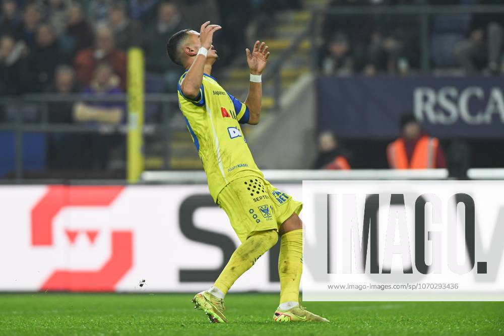 STVV s Ilias Sebaoui looks dejected during a soccer match between RSC Anderlecht and Sint-Truidense V.V., Saturday 13 December 2025 in Brussels, on day 18 of the 2025-2026 Jupiler Pro League first division of the Belgian championship. JILLxDELSAUX x148710078x