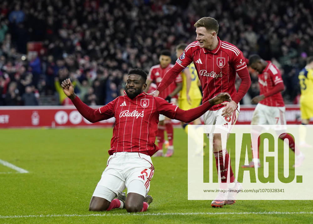 Nottingham, England, 14th December 2025. Ibrahim Sangare of Nottingham Forest celebrates scoring their third goalduring the Nottingham Forest vs Tottenham Hotspur Premier League match at the City Ground, Nottingham. Picture credit should read: Andrew Yates Sportimage . SPI_077_AY_Forest_Spurs SPI-4376-0077