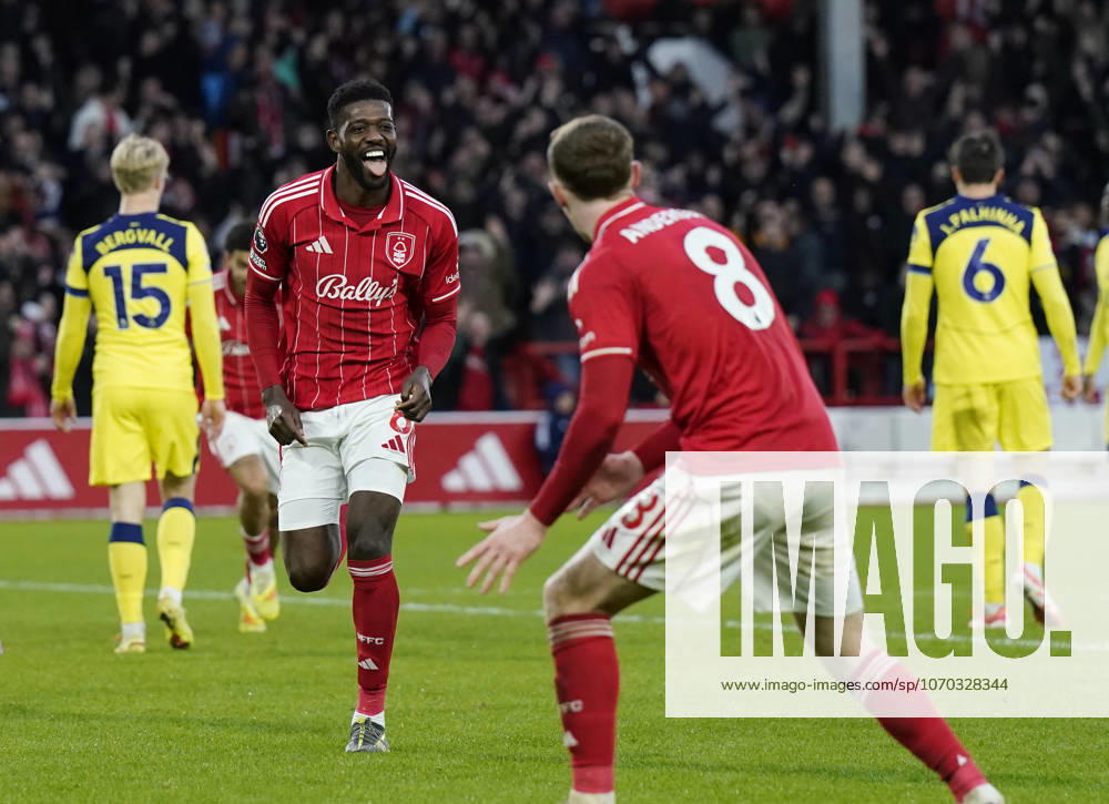 Nottingham, England, 14th December 2025. Ibrahim Sangare of Nottingham Forest celebrates scoring their third goalduring the Nottingham Forest vs Tottenham Hotspur Premier League match at the City Ground, Nottingham. Picture credit should read: Andrew Yates Sportimage . SPI_078_AY_Forest_Spurs SPI-4376-0078