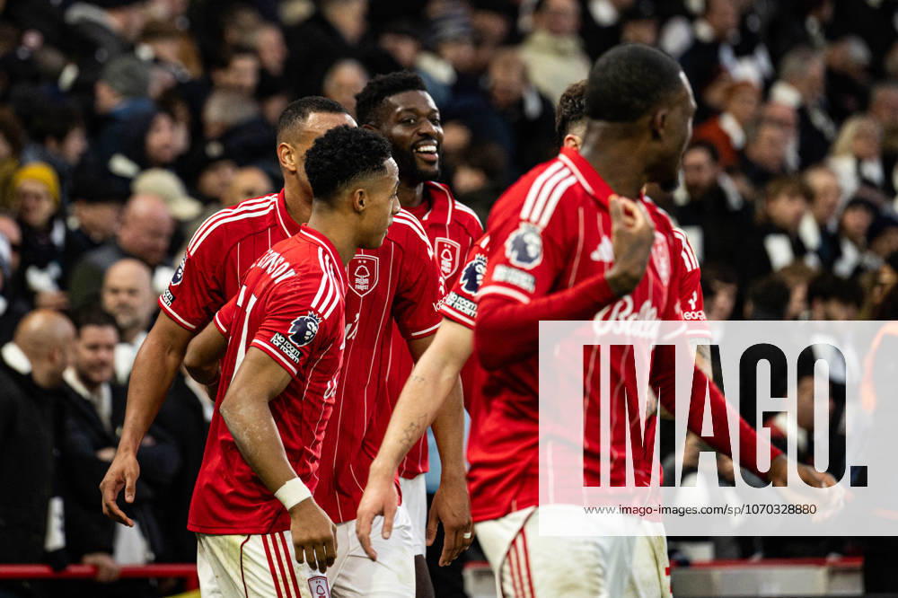 14th December 2025; The City Ground, Nottingham, England; Premier League Football, Nottingham Forest versus Tottenham Hotspur; Ibrahim Sangare of Nottingham Forest celebrates with his team after scoring in the 79th minute to make the score 3-0 GodfreyxPitt