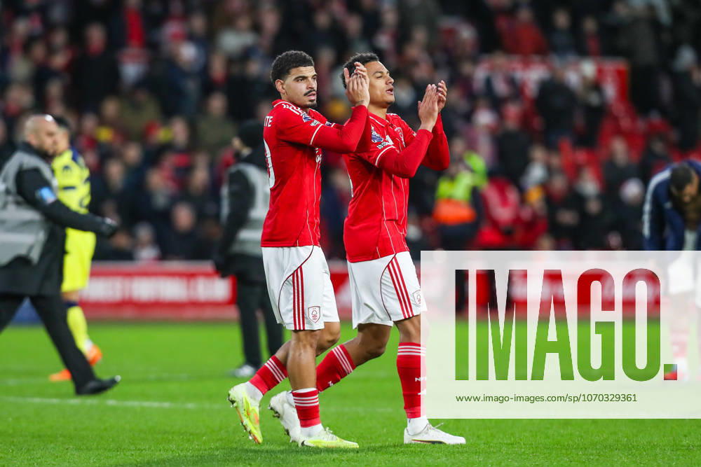 Nottingham Forest v Tottenham Hotspur, Premier League Morgan Gibbs-White Of Nottingham Forest & Dan Ndoye Of Nottingham Forest applauds the fans during the Nottingham Forest v Tottenham Hotspur Premier League match at the City Ground, West Bridgford, England on 14 December 2025 Credit: Lee Keuneke Every Second Media Editorial use only. All images are copyright Every Second Media Limited. No images may be reproduced without prior permission. All rights reserved. Premier League and Football League images are subject to licensing agreements with Football DataCo Limited. see https: www.football-dataco.com