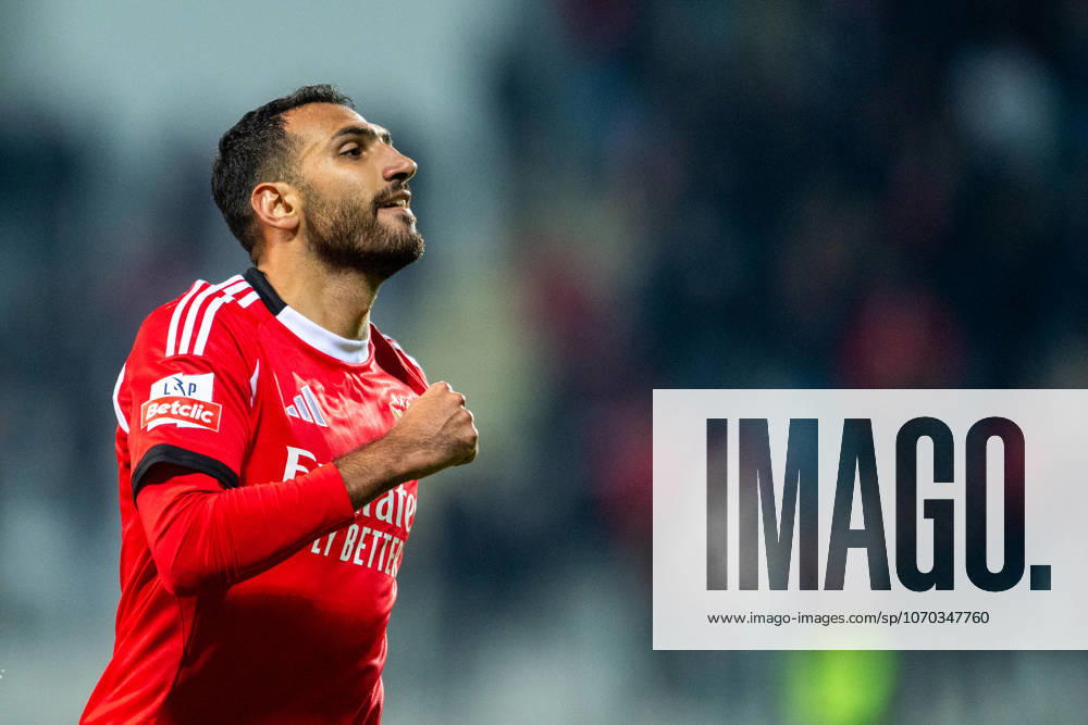 LISBON, PORTUGAL - DECEMBER 14: VANGELIS PAVLIDIS from SL Benfica is seen celebrating his second goal on the match during the Liga Portugal Betclic 2025 26 match between Moreirense FC and SL Benfica at Estadio Comendador Joaquim Almeida Freitas on December 14, 2025 in Guimaraes, Portugal Guimaraes Portugal - ZUMAl192 20251214_zsp_l192_043