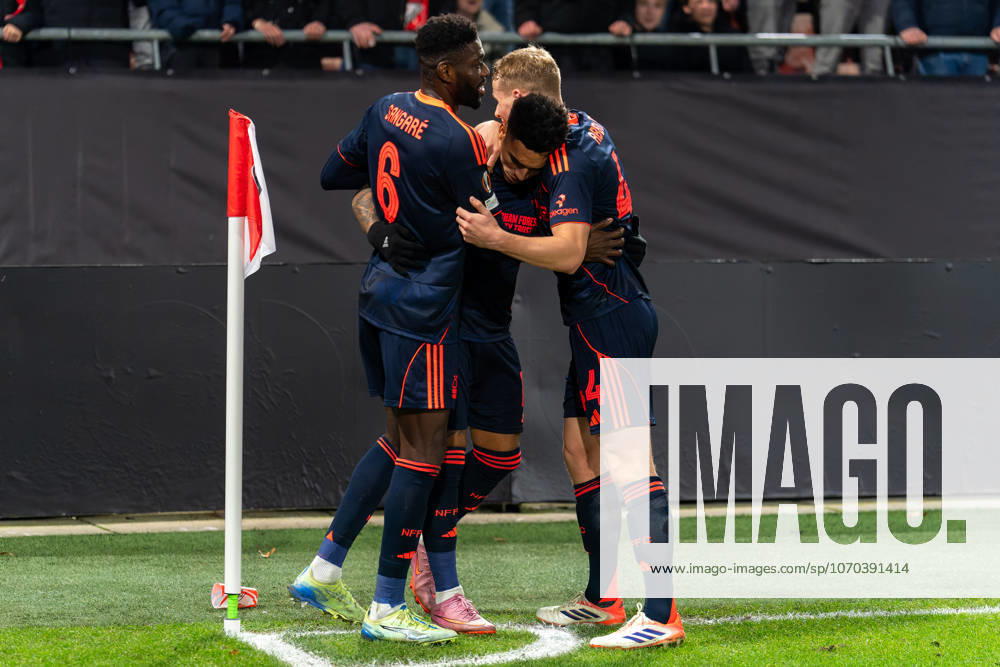 2025-12-11 FC Utrecht v Nottingham Forest FC - UEFA Europa League 2025 26 League Phase MD6 UTRECHT, NETHERLANDS - DECEMBER 11: Igor Jesus of Notthingham Forest FC celebrates after scoring the team s second goal with Ibrahim Sangare of Notthingham Forest FC and Zach Abbott of Notthingham Forest FC during the UEFA Europa League 2025 26 League Phase MD6 match between FC Utrecht and Nottingham Forest FC at Stadion Galgenwaard on December 11, 2025 in Utrecht, Netherlands. Utrecht Stadion Galgenwaard Netherlands Content not available for redistribution in The Netherlands directly or indirectly through any third parties.