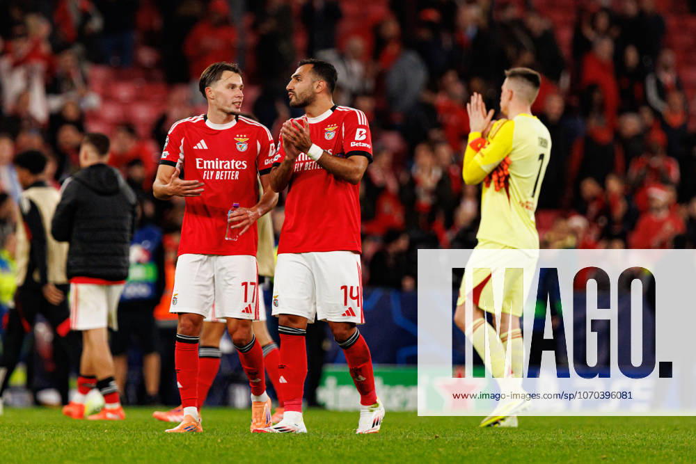 Amar Dedic and Vangelis Pavlidis seen during Champions League league phase game between SL Benfica and SSC Napoli (Maciej Rogowski Ball Raw Images) Lisbon Estadio da Luz Portugal