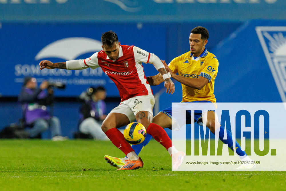 Rodrigo Zalazar and Antef Tsoungui seen during Liga Portugal game between teams of GD Estoril Praia and SC Braga at Estadio Antonio Coimbra da Mota (Maciej Rogowski Ball Raw Images) Estoril Estadio Antonio Coimbra da Mota Portugal
