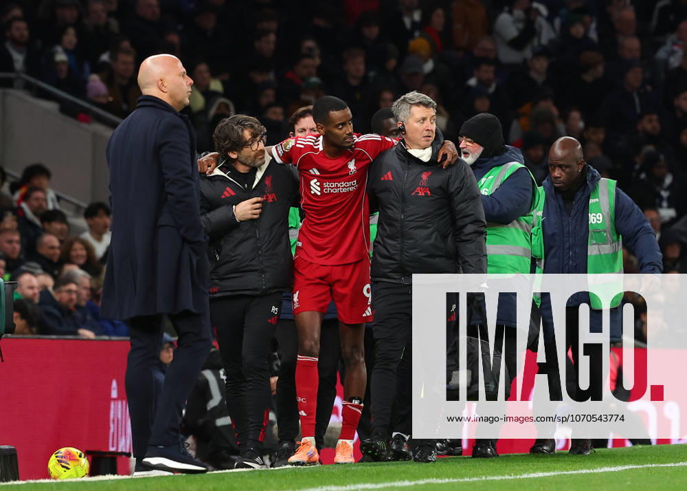 20th December 2025; Tottenham Hotspur Stadium, London, England; Premier League Football, Tottenham Hotspur versus Liverpool; Alexander Isak of Liverpool is immediately subbed off due to an injury picked up after scoring his sides 1st goal in the 54th minute to make it 0-1 JohnxPatrickxFletcher Content restricted for UK based newspaper