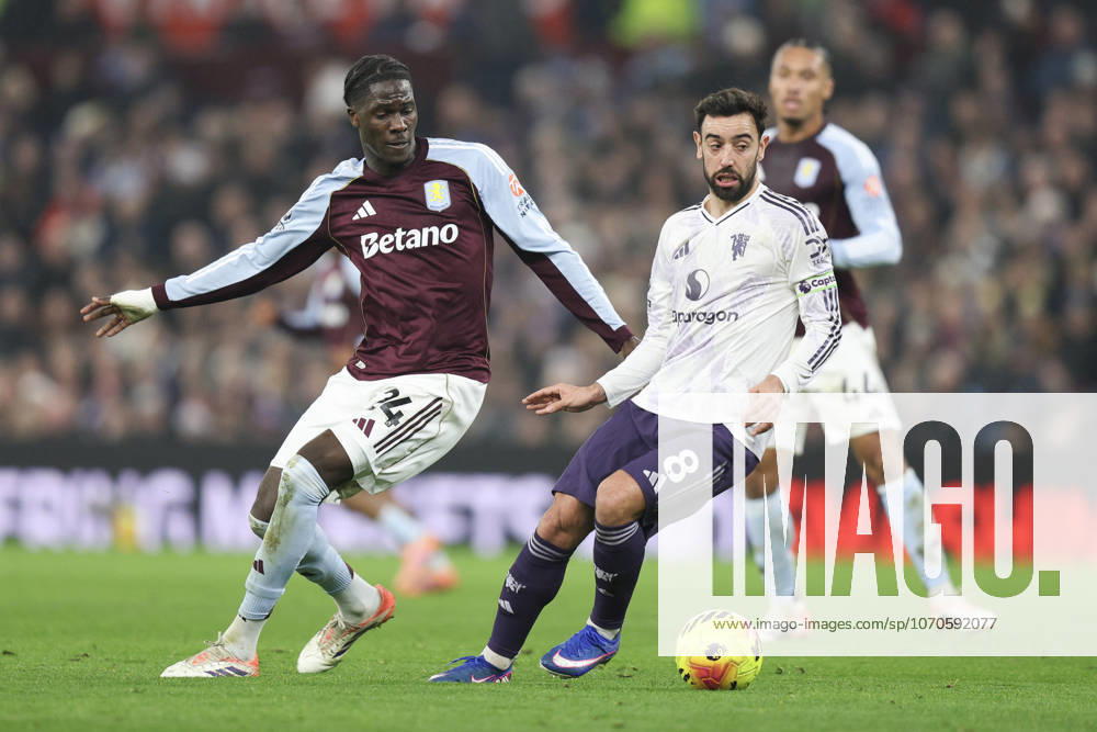Birmingham, England, 21st December 2025. Bruno Fernandes of Manchester United, ManU and Ezri Konsa of Aston Villa during the Aston Villa vs Manchester United Premier League match at Villa Park, Birmingham. Picture credit should read: James Baylis Sportimage . SPI_008_JB_ASTON_VILLA_MANUTD SPI-4388-0008