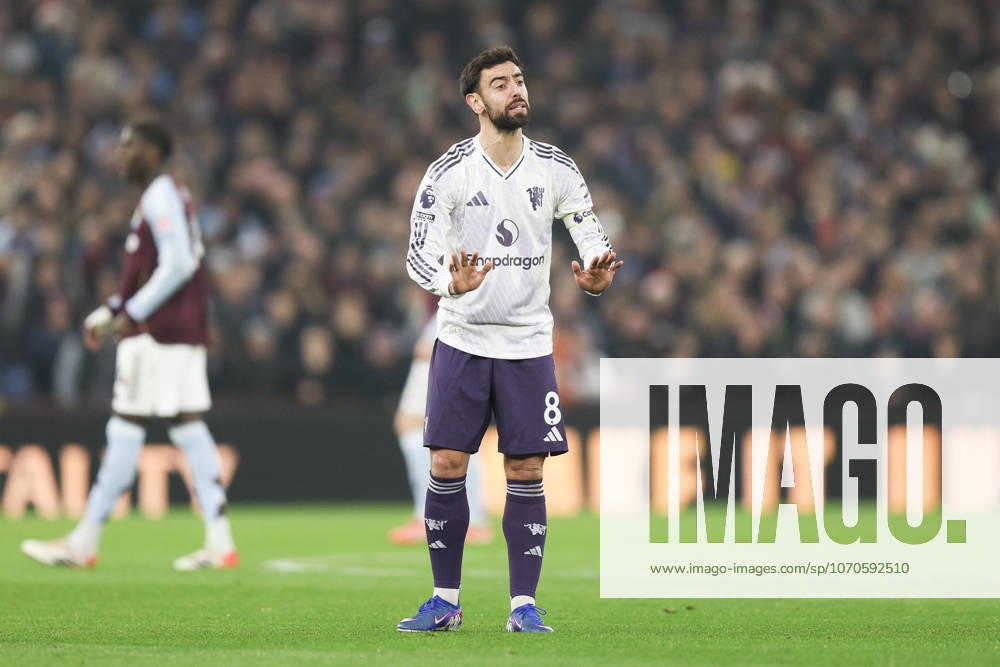 Birmingham, England, 21st December 2025. Bruno Fernandes of Manchester United, ManU reacts during the Aston Villa vs Manchester United Premier League match at Villa Park, Birmingham. Picture credit should read: James Baylis Sportimage . SPI_016_JB_ASTON_VILLA_MANUTD SPI-4388-0016