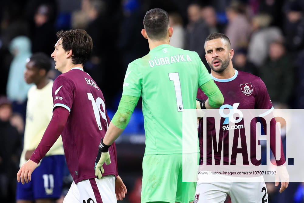 27th December 2025; Turf Moor, Burnley, Lancashire, England; Premier League Football, Burnley versus Everton; Burnley goalkeeper Martin Dubravka shakes hands with Kyle Walker at full time DavidxBlunsden Content restricted for UK based newspaper