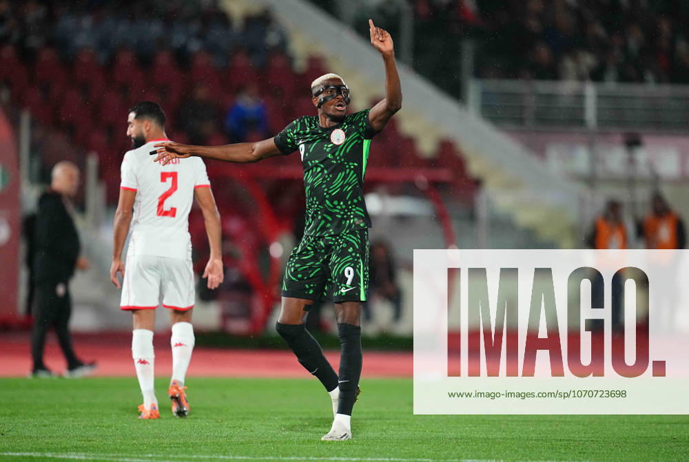 Victor James Osimhen Nigeria gestures during the Africa Cup Of Nations match between Tunisia and Nigeria at Fes Stadium on December 27, 2025 in Fes, Morocco Photo by Thor Wegner DeFodi Images