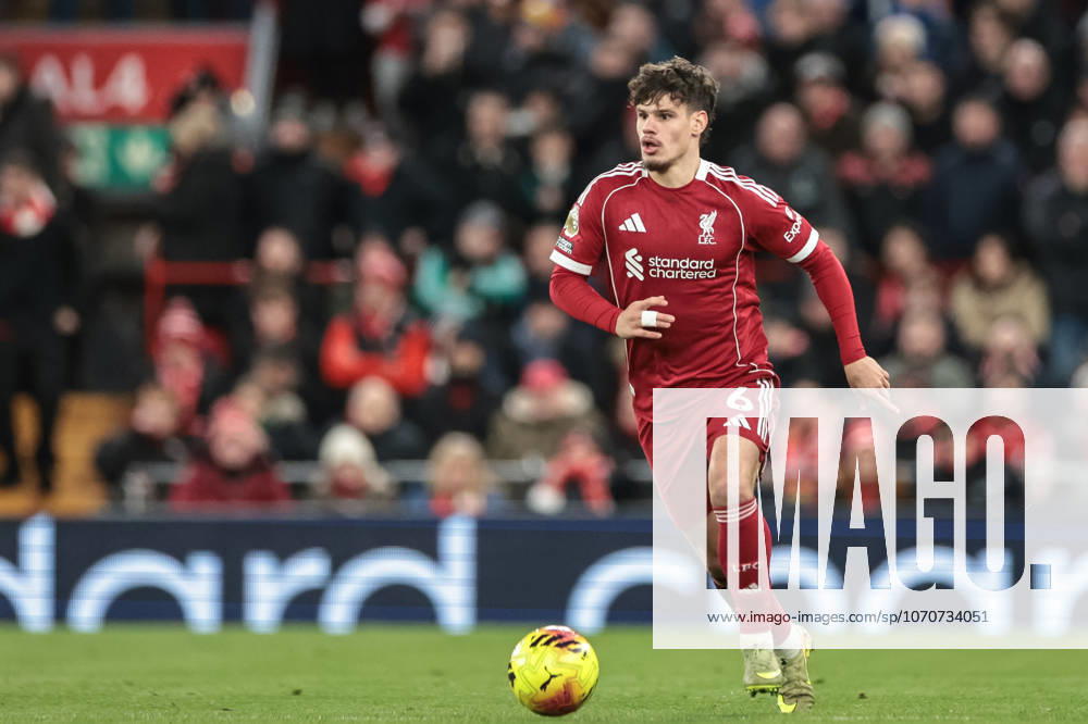 Premier League Liverpool v Wolverhampton Wanderers Milos Kerkez of Liverpool breaks with the ball during the Premier League match Liverpool vs Wolverhampton Wanderers at Anfield, Liverpool, United Kingdom, 27th December 2025 (Photo by Mark Cosgrove News Images) Liverpool Anfield Merseyside United Kingdom