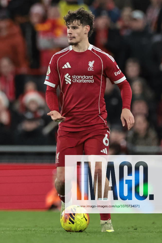 Premier League Liverpool v Wolverhampton Wanderers Milos Kerkez of Liverpool breaks with the ball during the Premier League match Liverpool vs Wolverhampton Wanderers at Anfield, Liverpool, United Kingdom, 27th December 2025 (Photo by Mark Cosgrove News Images) Liverpool Anfield Merseyside United Kingdom