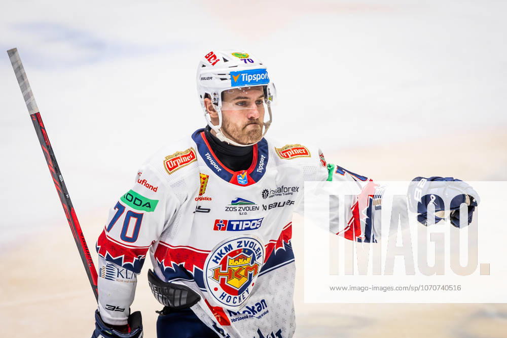 SLOVAN BRATISLAVA - HKM ZVOLEN Marek Hecl of Zvolen celebrates a goal during Slovak Ice hockey, Eishockey Eishockey Tipsport liga match between HC Slovan Bratislava and HKM Zvolen at Ondrej Nepela Arena in Bratislava. Bratislava, Slovakia, December 28, 2025. Photo by Branislav Racko.