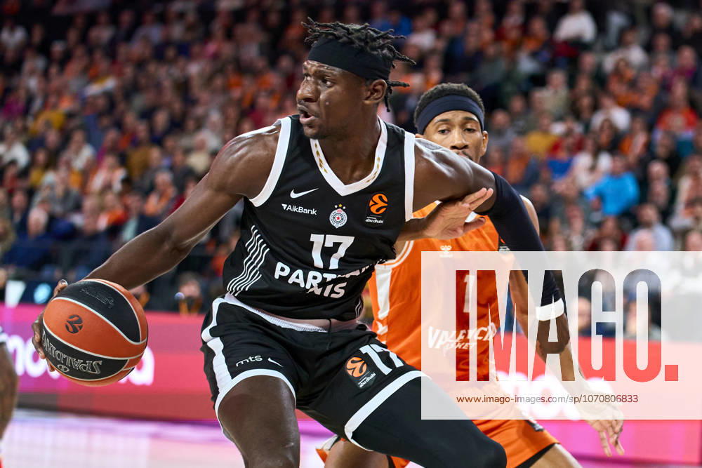 Isaac Bonga (Partizan Mozzart Bet Belgrade) and Kameron Taylor of Valencia basket in action during the Euroleague Regular Season Round 19 between Valencia Basket and Partizan Mozzart Bet Belgrade at Roig Arena Stadium. Final score; Valencia Basket 86:63 Partizan Mozzart Bet Belgrade Valencia Spain - ZUMAs197 20251230_aaa_s197_257