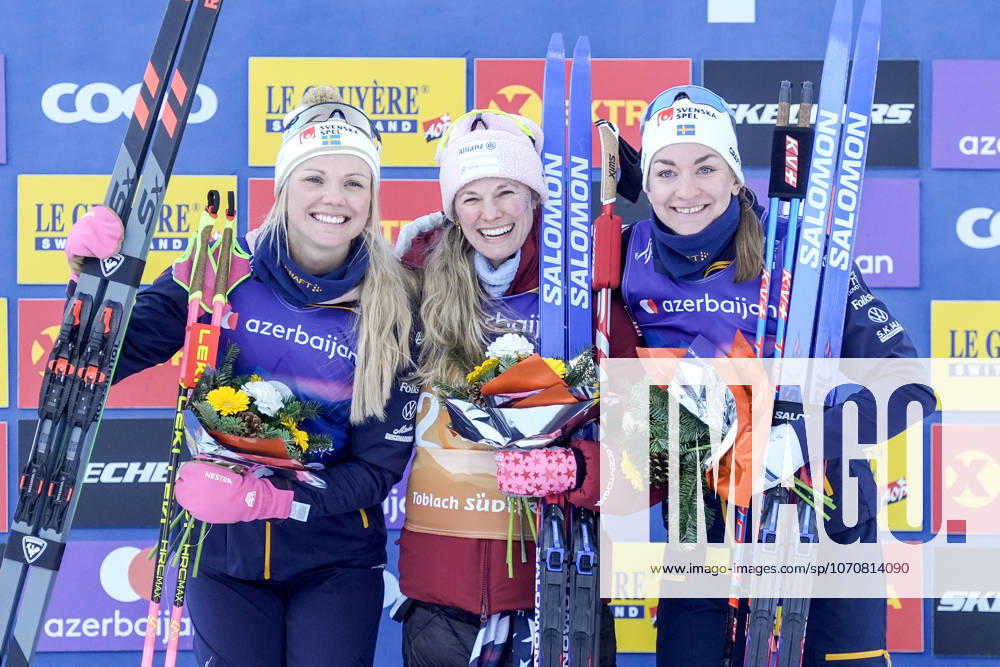 Ski Tour 2025 26 Stage 4 Toblach, Italy 20251231 USA s Jessie Diggins took first place, Sweden s Emma Ribom took second place and Sweden s Moa Ilar took third place in the 5 km heat free technique for women in Toblach Photo Terje Pedersen NTB Toblach Italy RESTRICTED USE FOR BETTING COMPANIES