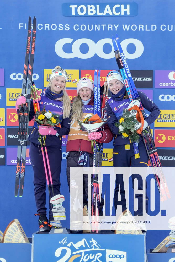 Ski Tour 2025 26 Stage 4 Toblach, Italy 20251231 USA s Jessie Diggins took first place, Sweden s Emma Ribom took second place and Sweden s Moa Ilar took third place in the 5 km heat free technique for women in Toblach Photo Terje Pedersen NTB Toblach Italy RESTRICTED USE FOR BETTING COMPANIES