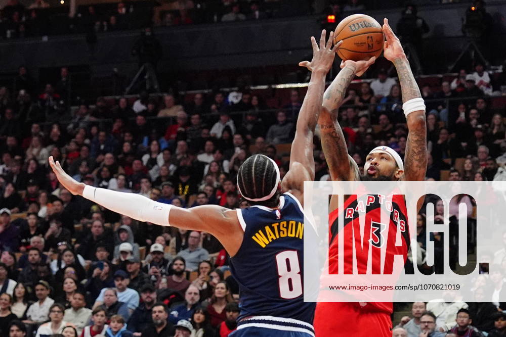 Toronto Raptors forward Brandon Ingram (3) shoots over Denver Nuggets guard Peyton Watson (8) during second half NBA, Basketball Herren, USA action in Toronto on Wednesday December 31, 2025. Canada News - December 31, 2025 - ZUMAc35_ 20251231_zaf_c35_073