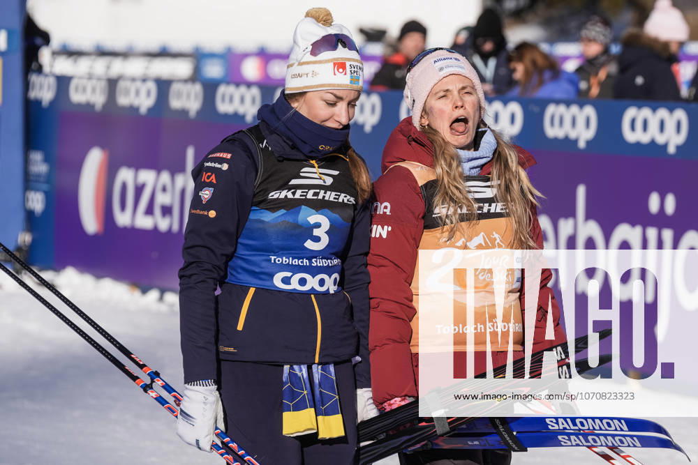 Ski Tour 2025 26 Stage 4 Toblach, Italy 20260101 USA s Jessie Diggins and Sweden s Moa Ilar finish after the 20 km pursuit start classic for women in the Tour de ski Photo Terje Pedersen NTB Toblach Italy RESTRICTED USE FOR BETTING COMPANIES
