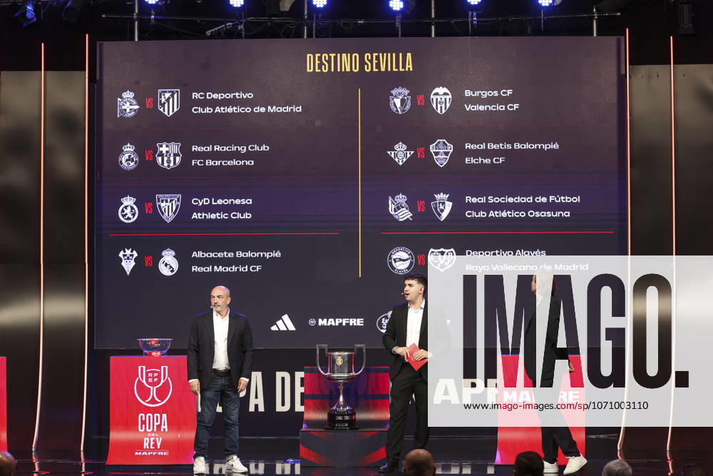 Alfredo Santaelena, Juan Sabas and Claudio Arzeno, former football players, during the draw for the round of 16 of the Copa del Rey, at the Ciudad del Futbol, on January 07, 2026, in Las Rozas, Madrid, Spain. Las Rozas Spain - ZUMAa181 20260107_zaa_a181_016